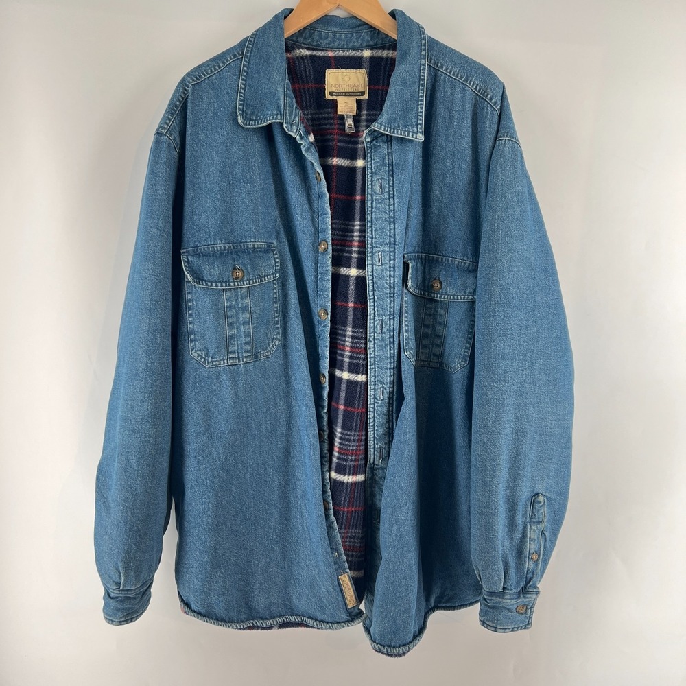 Vintage Shaver Lake Fleece Lined Denim Shirt Jacket Shacket XL Grunge Work 90s